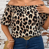 Blusa de hombros descubiertos con estampado de leopardo para vacaciones de verano en as grandes