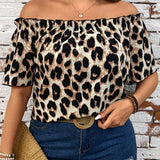 Blusa de hombros descubiertos con estampado de leopardo para vacaciones de verano en as grandes