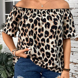 Blusa de hombros descubiertos con estampado de leopardo para vacaciones de verano en as grandes