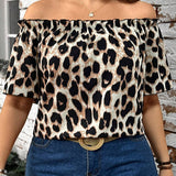 Blusa de hombros descubiertos con estampado de leopardo para vacaciones de verano en as grandes