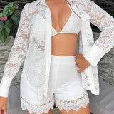 SHEIN SXY Camisa de encaje para vacaciones de verano en la playa