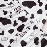 Conjunto de pijama para mujer de 2 piezas, holgado, lindo diseno de vaca impreso en camiConjuntoa de manga corta y pantalones cortos, ropa comoda de ocio