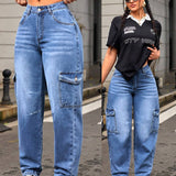 EZwear Pantalones Jeans informales con bolsillos para mujer, primavera/verano