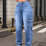 EZwear Pantalones Jeans informales con bolsillos para mujer, primavera/verano