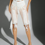 Haute Pantalones ajustados de malla transparente para mujer con tiras cruzadas sensuales para el verano