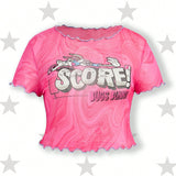 LOONEY TUNES   Blusa Plus Size de punto de malla con estampado tie-dye rosado, coo y fresco con bordes de bloque de colores, divertido estampado de conejo de dibujos animados, verano