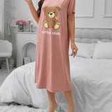 Vestido de dormir con camiConjuntoa de manga corta con estampado de letra de oso