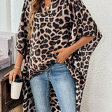 Blusa de manga murcielago con estampado de leopardo