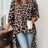 Blusa de manga murcielago con estampado de leopardo