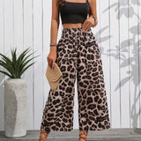 VCAY Pantalones de longitud 7/8, sueltos para mujer con diseno de leopardo y cintura elastica