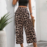 VCAY Pantalones de longitud 7/8, sueltos para mujer con diseno de leopardo y cintura elastica