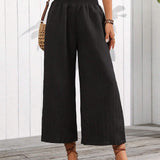 VCAY Pantalones para mujer con corte suelto y cintura elastica de longitud 7/8 (corte aleatorio)
