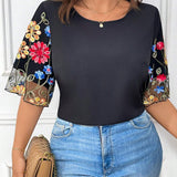 Blusa de manga acampanada con estampado floral para verano en as grandes