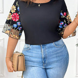 Blusa de manga acampanada con estampado floral para verano en as grandes