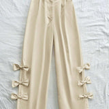 WYWH Pantalones vintage para mujeres con cinturilla contrastante, lazo lateral