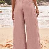VCAY Pantalones de vacaciones anchos, sueltos, de pierna ancha con cintura alta y pliegues para mujer en unicolor