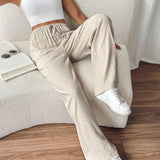 Frenchy Pantalones largos para uso diario simples para mujeres con cinturon de unicolor