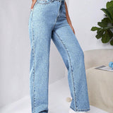 Frenchy Jeans de cintura alta y holgados estilo novio con bolsillo lateral inclinado