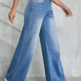 Tall Jeans de pierna ancha de cintura alta de mujer, ajuste holgado casual, azul