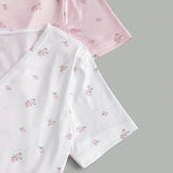 CottageSlumber 3 piezas Enterizo con estampado floral pequeno y botones en la parte delantera