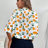 Camisa informal de manga corta con botones individuales para mujer con estampado recortado al azar para el verano