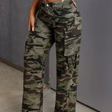 SXY Jeans cargo con bolsillos con solapa y estampado de camuflaje