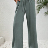 LUNE Pantalones de pierna ancha con cintura ajustable por cordon