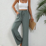 LUNE Pantalones de pierna ancha con cintura ajustable por cordon