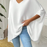 Essnce Blusa casual solida con manga de murcielago para el verano, blusa blanca de estilo co para mujeres, ropa de otono, camisas de maestra de estilo conservador, ropa de negocios para mujeres trabajadoras