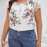 CURVE+ Blusa de encaje blanco con estampado floral para mujer de a grande