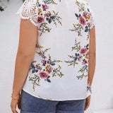 CURVE+ Blusa de encaje blanco con estampado floral para mujer de a grande