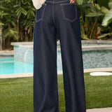 Forever 21 Jeans de cintura baja retro de pierna ancha en color azul oscuro