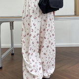 DAZY Pantalones casuales con estampado floral Ditsy y cordon de ajuste