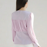 DAZY Blusa solida con mangas estilo obispo fruncidas