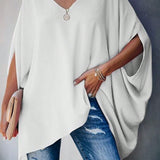 Essnce Blusa casual solida con manga de murcielago para el verano, blusa blanca de estilo co para mujeres, ropa de otono, camisas de maestra de estilo conservador, ropa de negocios para mujeres trabajadoras