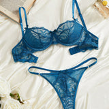 Charlaine Conjunto de brassiere con alambre y panty con espalda en T, para mujer con encaje