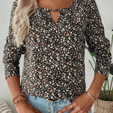 Camisa floral pequena de manga larga para mujer de color oscuro