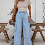 LUNE Jeans de bolsillo con solapa de cintura alta y laterales estilo carga para vacaciones de verano