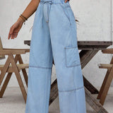 LUNE Jeans de bolsillo con solapa de cintura alta y laterales estilo carga para vacaciones de verano