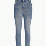 MOTF Classy JEANS AJUSTADOS CON BOLSILLOS EN DIAGONAL Y DETALLE DE BOTON DORADO