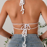 VCAY Top de cubierta estilo halter con borlas en el dobladillo