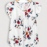 Blusa estampada floral en a grande con mangas de petalos