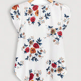 Blusa estampada floral en a grande con mangas de petalos