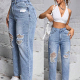 PETITE Jeans con forma de cono y desgastados para mujer con bolsillos, perfectos para el viaje diario