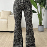 EZwear Pantalon largo de campana de punto con estampado de leopardo para mujer