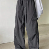 DAZY Pantalones cargo informales con bolsillos de solapa laterales y cintura con cordon ajustable
