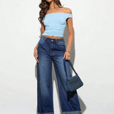 Forever 21 Jeans de cintura alta y pierna ancha con estilo vintage para mujer con bolsillos laterales y efecto desgastado