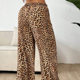 EZwear Pantalones casuales de pierna ancha con estampado de leopardo