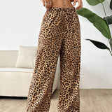 EZwear Pantalones casuales de pierna ancha con estampado de leopardo