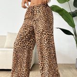 EZwear Pantalones casuales de pierna ancha con estampado de leopardo